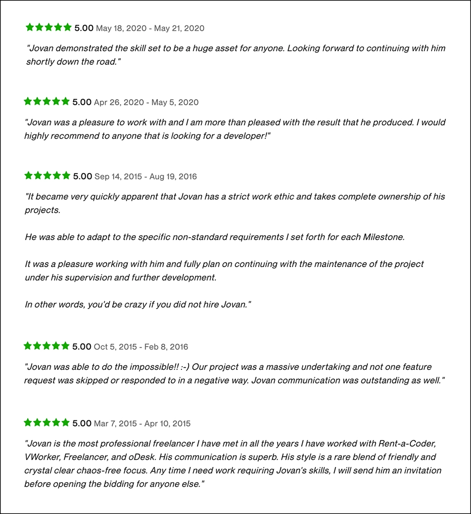Upwork client reviews for Jovan Cicmil