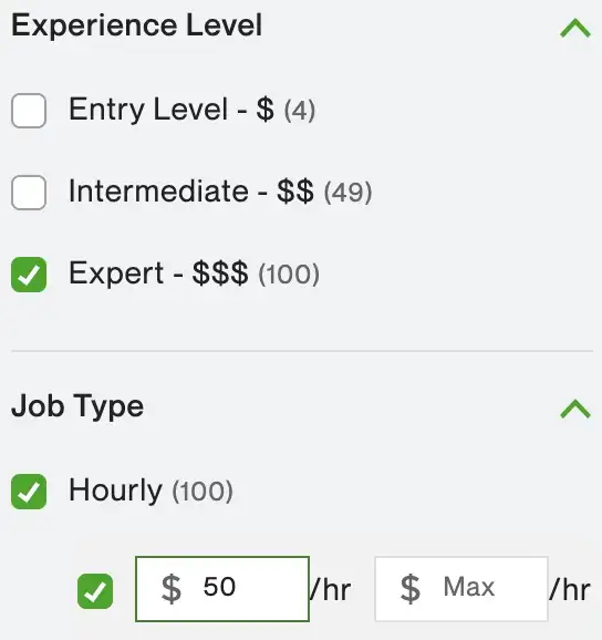 Upwork search filters 1
