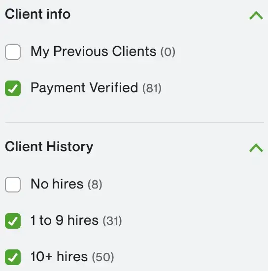 Upwork search filters 2